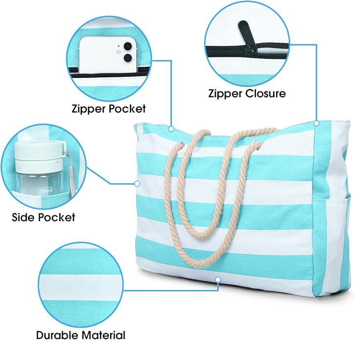 Becokan Beach Bags for Women Large Waterproof Beach Tote Bag Zipper Beach Bags Waterproof Sandproof Swim Pool Bag Large Tote - Image 4