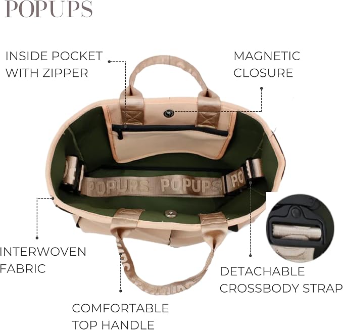 POPUPS Interwoven Large Neoprene Foldable Tote Bag, Weekender Bag for Women - Travel Crossbody Purse - Image 4