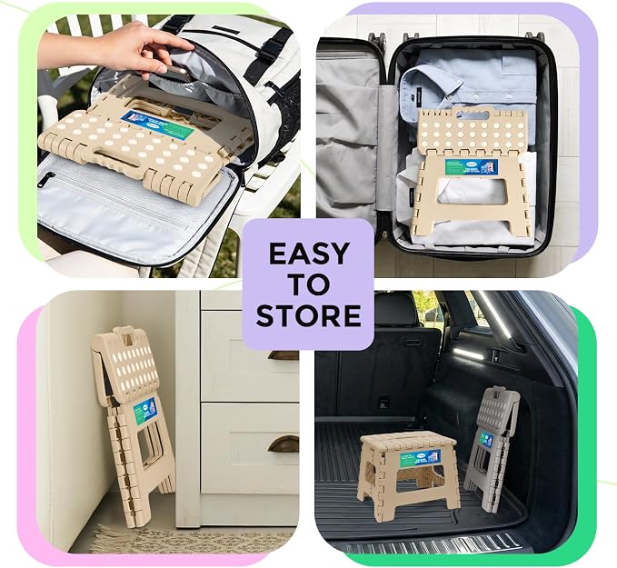 Dyforce Kids Step Stool 9 Inch, 300lbs Folding Step Stool for Toddler | Step stool for Khaki,Anti-slip Heavy Duty with Handle, Lightweight Foldable Foot Stool for Bathroom Kitchen Bedroom Outdoor - Image 4