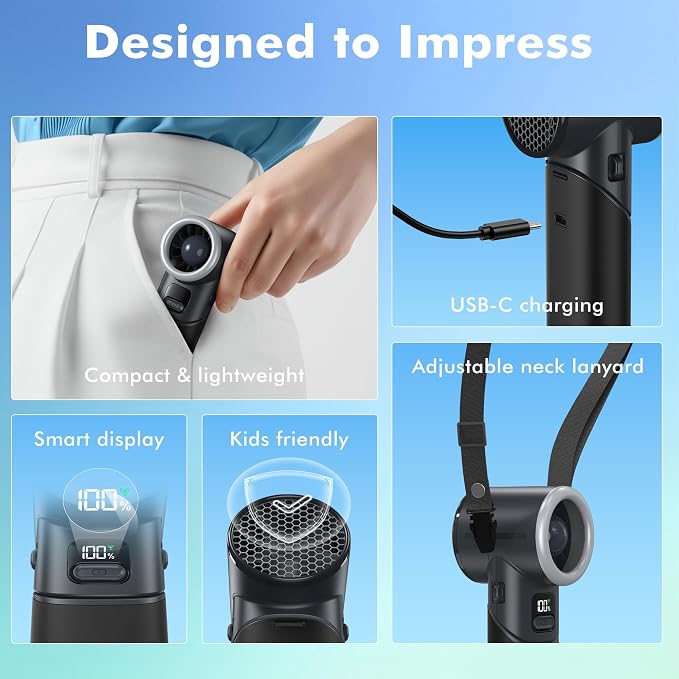 AMACOOL Portable Handheld Turbo Fan丨5 Speed Foldable Hand Fans丨Max 20 Hours Runtime丨Rechargeable Mini Pocket Cooling Fan for Travel, Outdoor Activities, Gifts for Women - Image 7