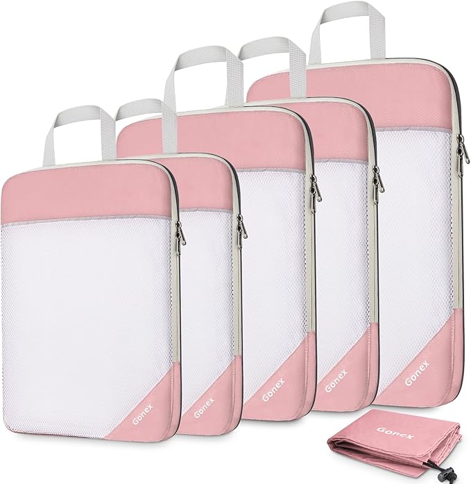 Gonex Compression Packing Cubes for Travel, Mesh Bags Luggage Organizers | Set of 4/5/6/7/10 for Essentials, Extensible, Fits 20"Carry-on Suitcases, See-through Mesh, Double Zipper Compression by Gonex