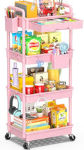 SUNALLY 4 Tier Rolling Cart with Drawer, Craft Storage Cart Organizer, Pink | Bathroom Storage Organizer with 2 Lockable Wheels, Rolling Utility Cart for Kitchen, Office, Baby, Makeup, Nail,Snack,Laundry by SUNALLY