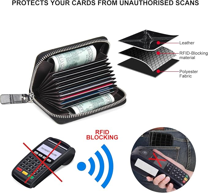 Credit Card Wallet, RFID Card Case Wallet, Zipper Card Cases Holder for Men Women, RFID Blocking, KeyChain Wallet, Compact Size Card Organizer Case for Women - Image 4
