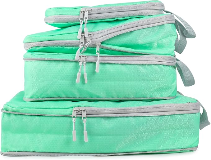 4 Set Compression Packing Cubes, Travel Luggage Organizers and Storage Packing Cubes (Green) - Image 8