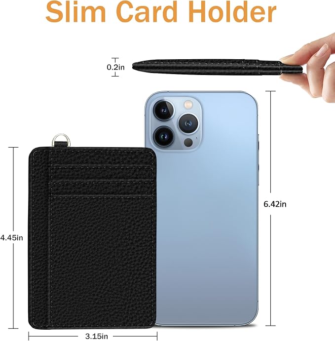 Yonlevres Credit Card Holder Women Slim RFID Blocking Wallet Small Black | Front Pocket, Handy, RFID Blocking, Woman Girls Ladies Gifts, D-ring for Keychain,Thin Mini Card Case, ID Window, PU Leather - Image 6