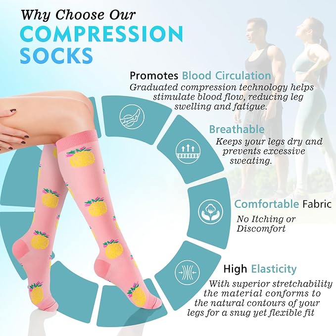 Compression Socks for Women & Men 6 Pairs | 20-30 mmHg Breathable & Moisture-Wicking Comfortable & Skin-Friendly Knee High Support Socks for Nurse, Travel, Pregnancy - Image 2
