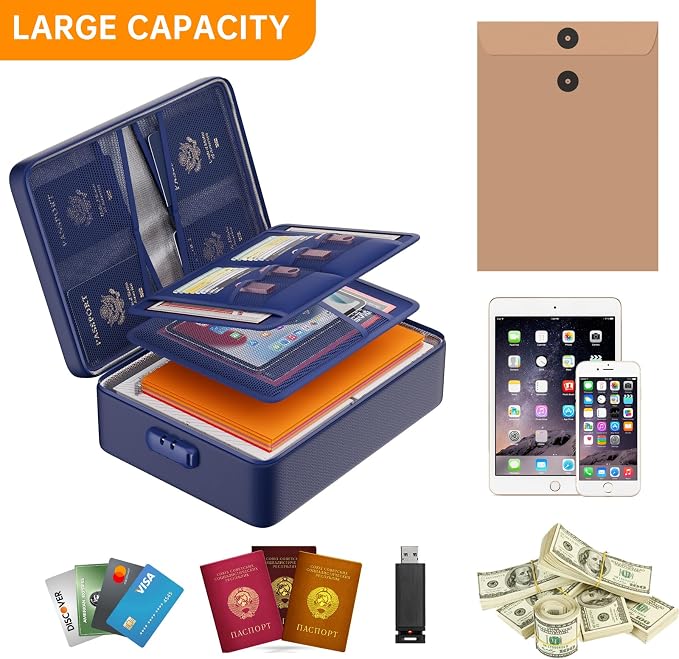 DocSafe 5200°F Fireproof Document Organizer Box with Lock, Blue (Soft) | Heat Insulated 8 Layers File Protection Bag,Water-Resistant Zipper,Portable Home Office Travel Safe Storage for Files,Laptop - Image 7