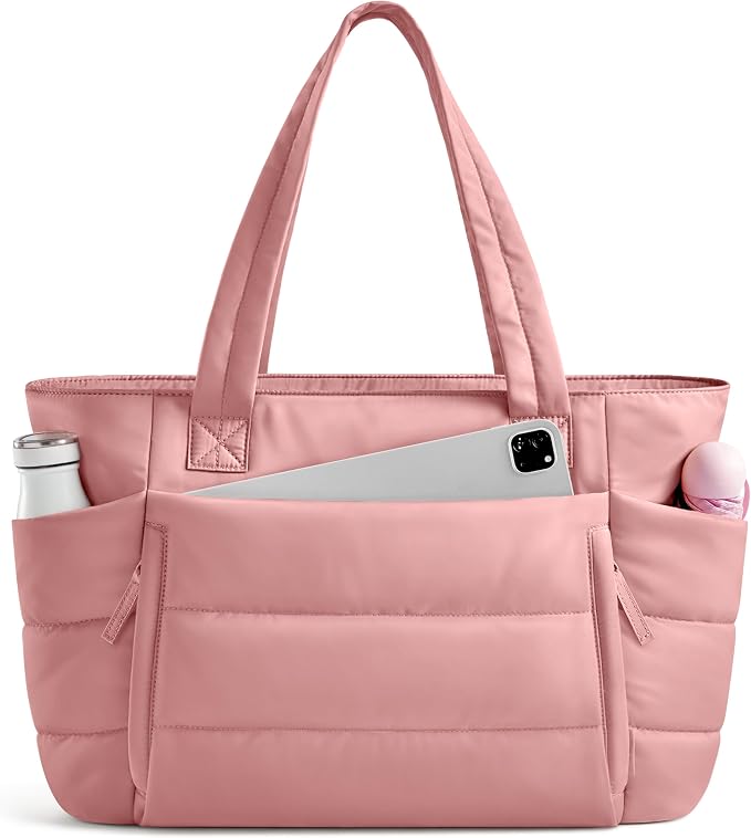 Uselike Tote Bag for Women with Zipper, Quilted Puffer Tote Bag with Compartments, Lightweight Puffy Work Bags for Women by Uselike