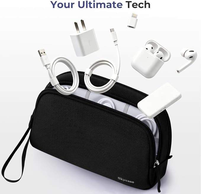 Skycase Travel Cable Organizer - Lightweight Water Resistant Dual-Layer Tech Pouch with Wrist Strap 9 Compartments Electronic Organizer Travel Case for Charger Cord Hard Drive,Large,Black - Image 5