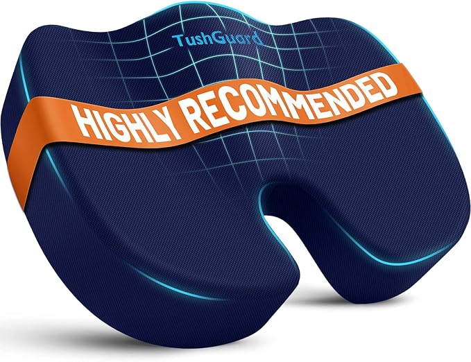 Seat Cushion for Office Chair, Memory Foam Chair Cushion, Blue | Office Chair Cushion for Car, Airplane - Chair Pad for Long Sitting Sciatica, Hip, Coccyx,Tailbone Pain Relief, Butt Pillow by TushGuardSeatCushonsPillows