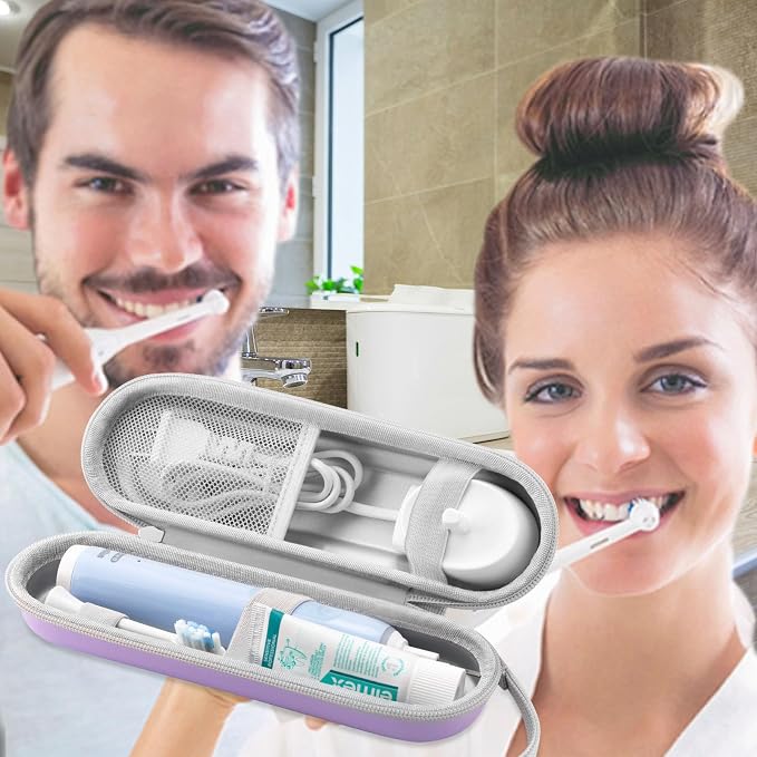 Toothbrush Travel Case for Oral B/Oral-B Pro 1000 1500 5000 7000 & Philips Sonicare 4100 1100 5300 5100 6100/iO Electric Toothbrush, Hard Protective Storage Bag (Light purple) - Image 2
