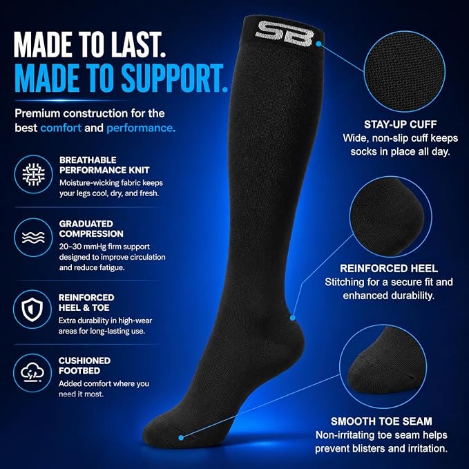 SB SOX Compression Socks for Men & Women (20-30mmHg) | Best Quality Compression Socks for Flying, Medical, Sports, Wide Calf Fit, Pregnancy, and Daily Wear. Trusted since 2016. - Image 6