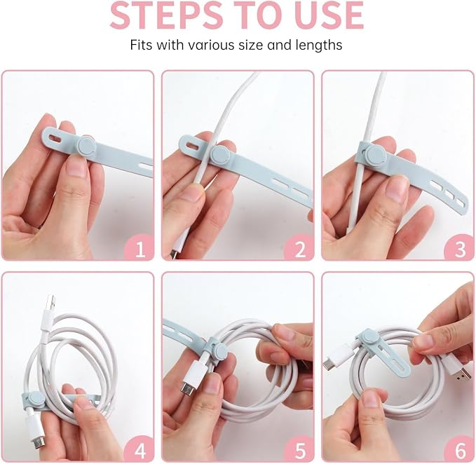 Oligei 50 Pcs Silicone Cable Ties, Cable Ties Reusable, High Elasticity Cord Wraps for Electrical Cords, Cord Organizer for Earphone, Phone Charger(Colorful) - Image 5