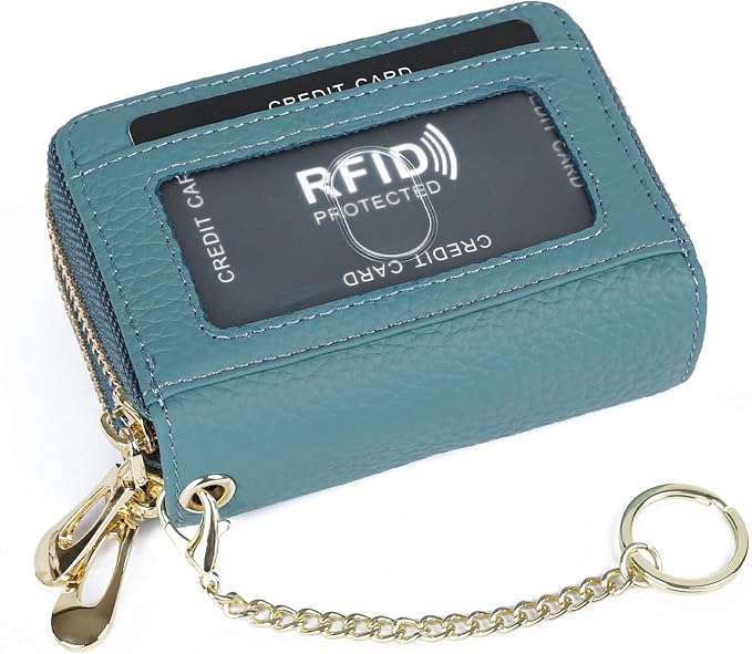 imeetu RFID Credit Card Holder, Small Card Wallet Women, Leather Card Case | Genuine Leather Women's Card & id Cases, Change Coin Purse with Zipper Keychain id Window, 20 Colors & 3 Styles, Daily, Gifts - Image 8