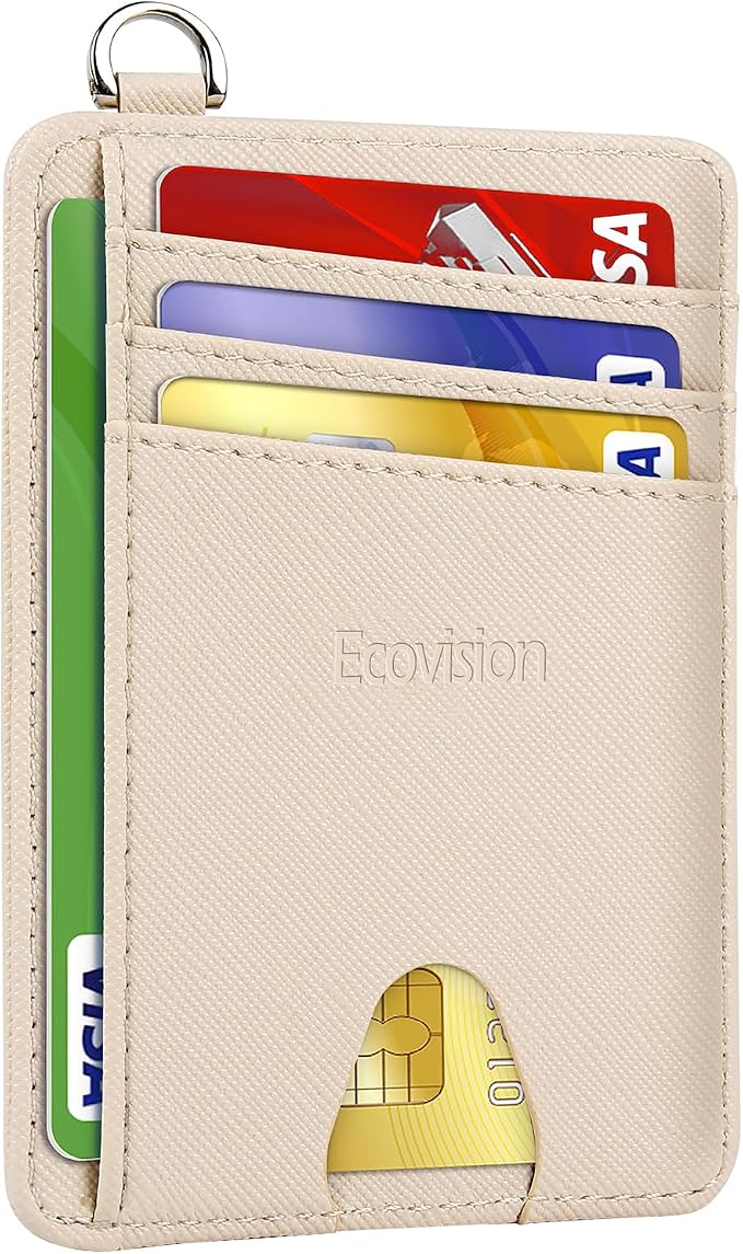 Slim Minimalist Front Pocket Wallet, RFID Blocking Credit Card Holder Wallet with Detachable D-Shackle for Men Women by Ecovision
