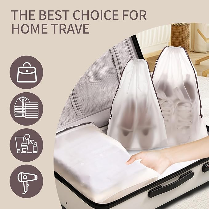 20 Pack Shoe Bags - 15.7" x 11.8" Clear Large Waterproof Portable Drawstring Shoe Storage Bags for Packing Travel Essentials - Image 4