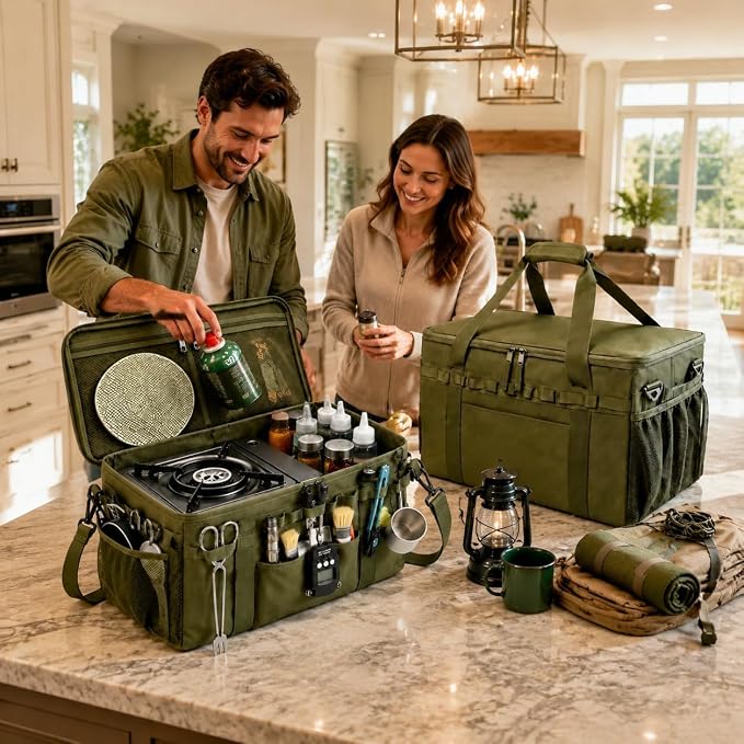 40L Tactical Camping Storage Bag, 600D Waterproof Foldable Camping Box | camping storage bag with removable dividers, outdoor Foldable Organizer Modular gear kitchen box & trunk organizer & fishing - Image 3