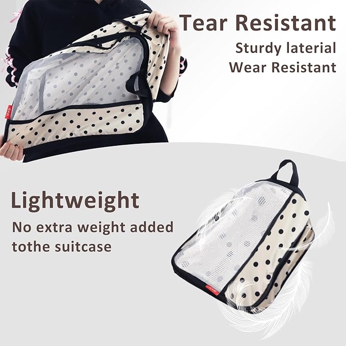 U+U 6 Set Compression Packing Cubes, Travel Organizers (Polka Dot) | Space-Saving & Drawstring Bag Included - Image 7