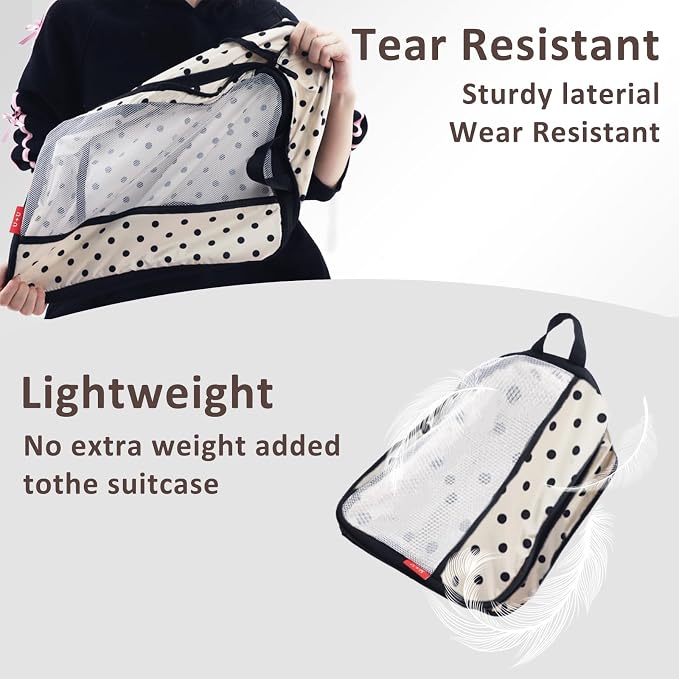 U+U 4 Set Compression Packing Cubes, Travel Organizers (Polka Dot) | Space-Saving & Lightweight Travel - Image 6