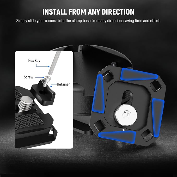 NEEWER GM47B Quick Release Plate Kit, Anti Twist Auto Lock Square QR Camera Tripod Mount Adapter & Clamp Base Compatible with DJI Ronin RS 4 Pro RS 3 RS 2 Compatible with PD - Image 2