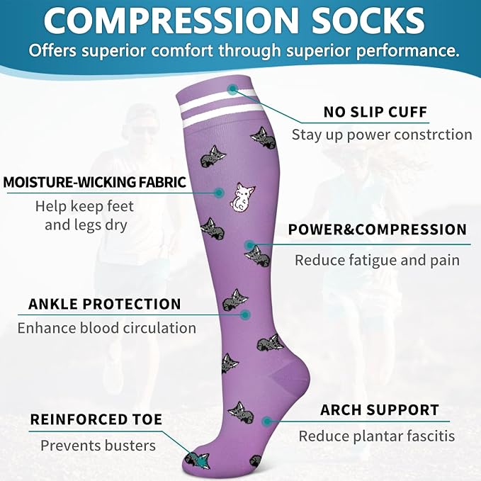 6 Pack Copper Compression Socks for Women and Men Circulation-Best Support for Medical,Running,Nursing,Athletic - Image 5