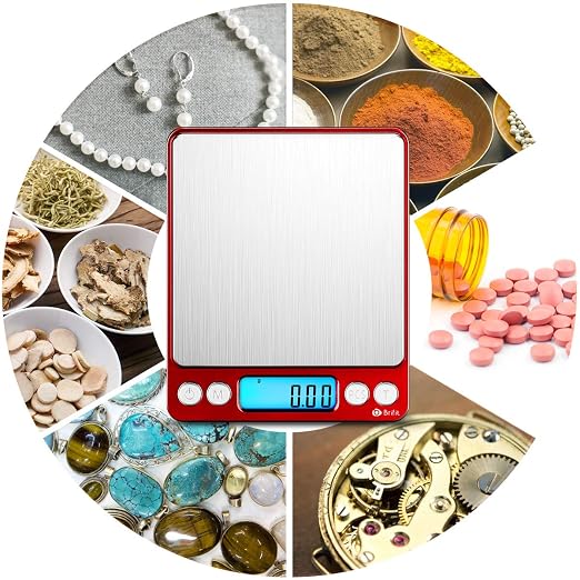 AMIR Upgraded Digital Kitchen Scale, 500g Mini Pocket Jewelry Scale, Cooking Food Scale with Back-Lit LCD Display, 2 Trays, 6 Units, Auto Off, Tare, Stainless Steel (Batteries Included) - Image 7