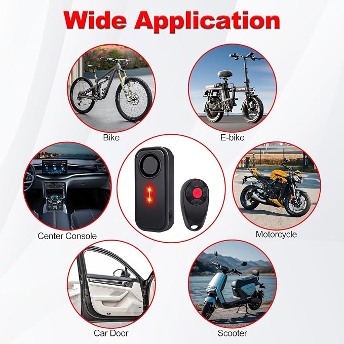 113dB Car Alarm System with Remote,1PK | Anti-Theft Vibration Sensor Alarm with Red Warning Light 7 Levels Sensitivity Adjustable,General for Car,RV,Motorcycle,Bike - Image 8