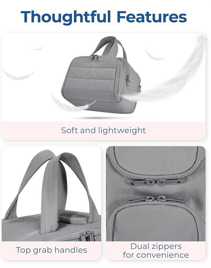 BAGSMART Travel Toiletry Bag, Lightweight Large Wide-open Travel Bag for Women, Puffy Cosmetic Makeup Bag Organizer with Handle for Accessories,Essentials, Toiletries, Grey - Image 2