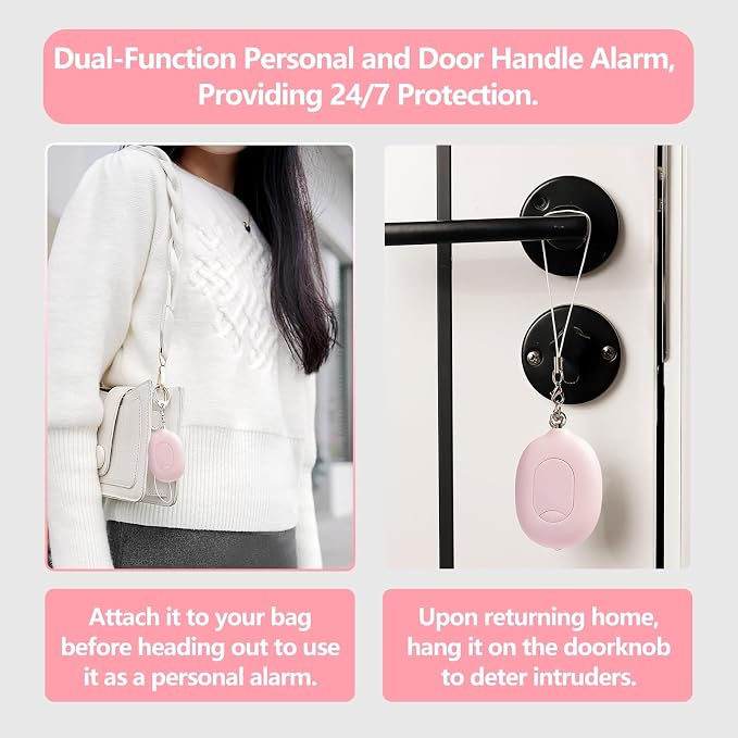 3-in-1 Personal Alarm & Door Handle Alarm & LED Light and Jeweled Pepper Spray Combo, Maximum Strength Pepper Gel, 130dB Siren, Keychain with Safety Twist for Women - Image 6