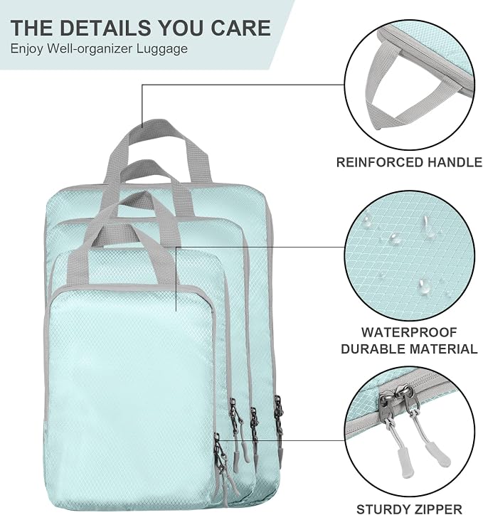 Compression Packing Cubes, Ultralight Packing Cubes for Carry on Suitcase, Travel Packing Essentials for Suitcase Organizer Bags Set, Durable Travel cubes for Luggage (Blue, Set of 4) - Image 2