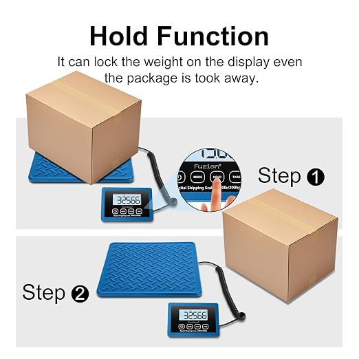 Fuzion Shipping Scale, 440LB x 10g Postal Scale, Hold & Tare Function | Durable Alloy Steel Platform, Heavy Duty Scale for Packages, Luggage, Large Floor Scale Battery and AC Adapter Included - Image 6