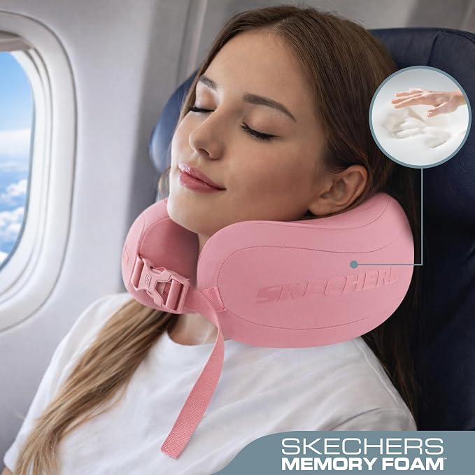Skechers Neck Pillow for Traveling,Memory Foam Travel Neck Pillow for Airplane Travel Pillow for Flight Headrest Sleep, Portable Plane Accessories,Pink - Image 2