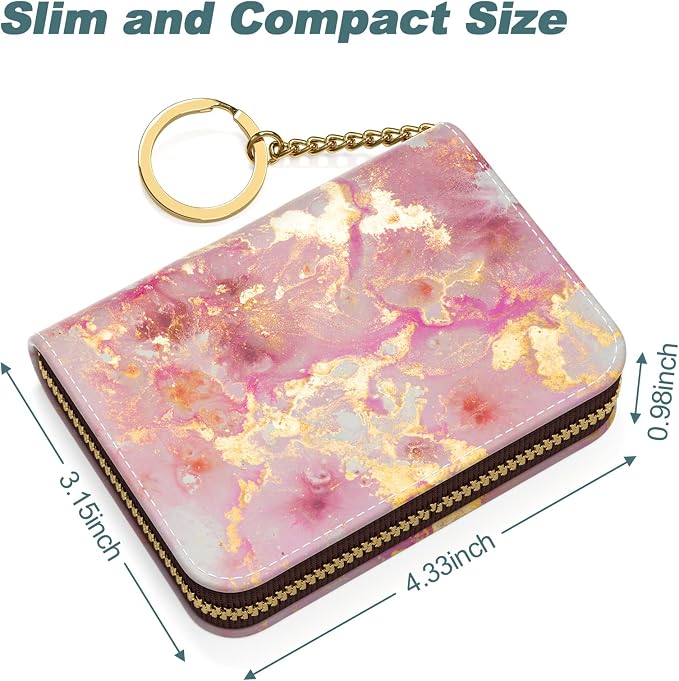 Credit Card Holder, Small RFID Card Wallet for Women, Slim Leather Wallet | Leather Card Holder Wallet, Credit Card Wallet Organizer, Business Card Case with Zipper & Keychain, 12-Slot Compartment - Image 5