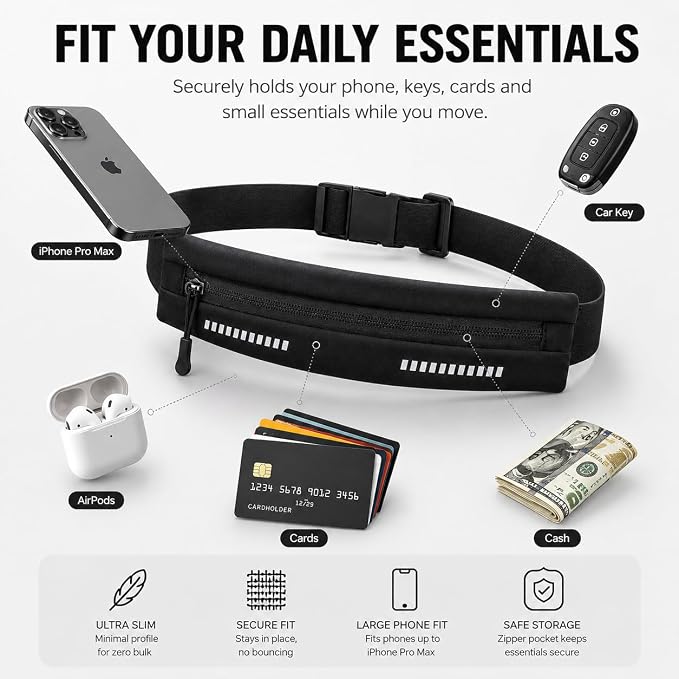 Running Belt for Women, No Bounce Phone Holder (Black) - Image 2