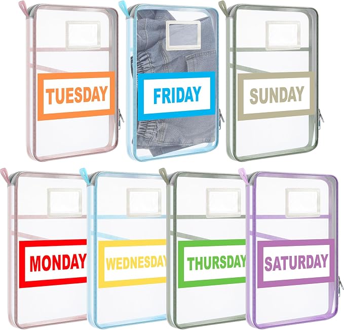 Honoson Packing Cubes for Travel Kids Days of Week Packing Cubes with Labels Clear Zippered Storage Bag for Kids Travel summer camp essentials by Honoson