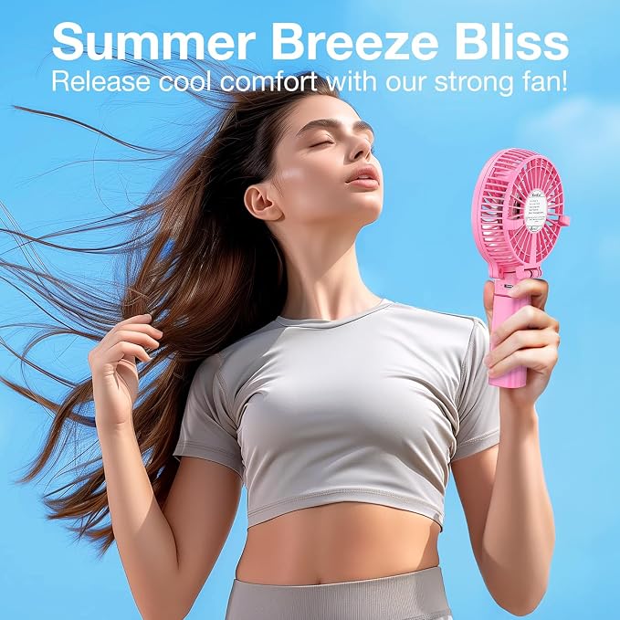 VersionTECH. Portable Handheld Fan, Powerful+Durable+4000mAh+180° Foldable, Mini Table Fans with USB Rechargeable Battery Operated Cooling Accessories for Personal Use, Travel, Office Pink - Image 6