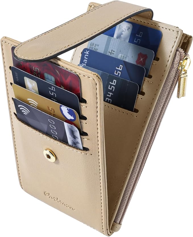 Chelmon Women's RFID Slim Card Holder Wallet | Thin Bifold Multi Card Case with Zipper Coin Pocket Purse for Women(Khaki) - Image 6