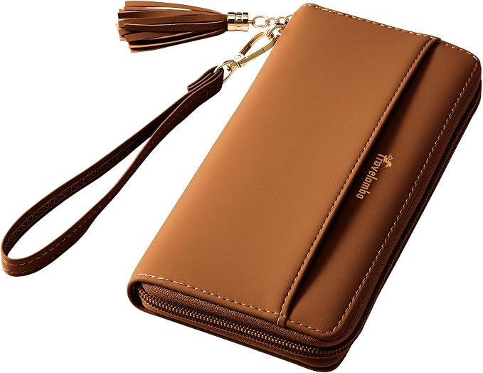 Travelambo Wristlet Wallet Women RFID Bifold Large Capacity Clutch Purse | Tassel, Zipper Coin Pocket, Card Holder Wallet, Gifts for Women by Travelambo