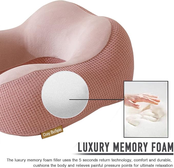 Travel Pillow - Neck Pillow for Traveling, Memory Foam Portable Support Pillow,Comfortable and Lightweight Quick Pack for Camping,Sleeping Rest Cushio (Pink) - Image 3