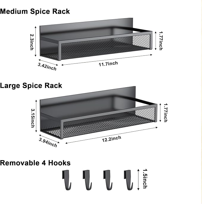 Aufworld Magnetic Spice Rack for Refrigerator, 2 Pack Magnetic Shelf, Fridge Magnet Organizer with Moveable 4 Hooks, Magnetic Fridge Shelf for Kitchen Organization and Storage (2 Pack) - Image 2