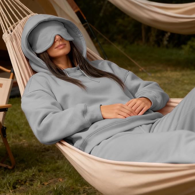 Ainangua Womens Oversized Pullover Essentials Hoodie with Eye Mask Comfor Airplane Mode Travel Office Vacation Sweatshirt - Image 4