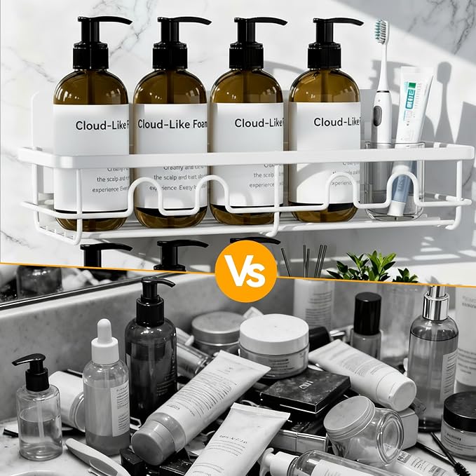Adhesive Shower Caddy, Large Capacity Shower Racks for Inside Shower, No Drill Bathroom Shower Organizer and Storage, 2 Pack White Bathroom Shelves, Home Decor Rv Accessories, Apartment - Image 6