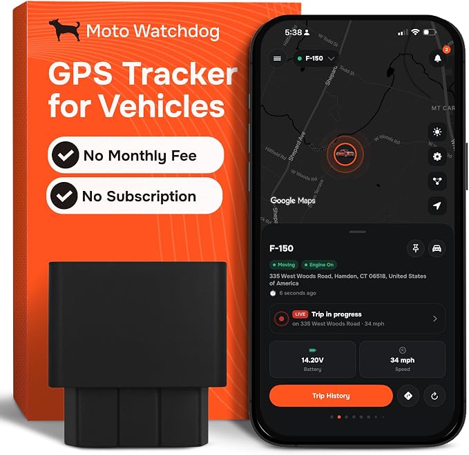 GPS Tracker for Vehicles, No Subscription, No Monthly Fee | Real-Time Location, Mileage Tracking, Speeding Monitoring, Route History, Geofence, Geofence, OBD, for Fleets & Families by MotoWatchdog