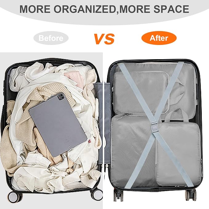 Compression Packing Cubes, Ultralight Packing Cubes for Carry on Suitcase, Travel Packing Essentials for Suitcase Organizer Bags Set, Durable Travel cubes for Luggage (Gray, Set of 4) - Image 6