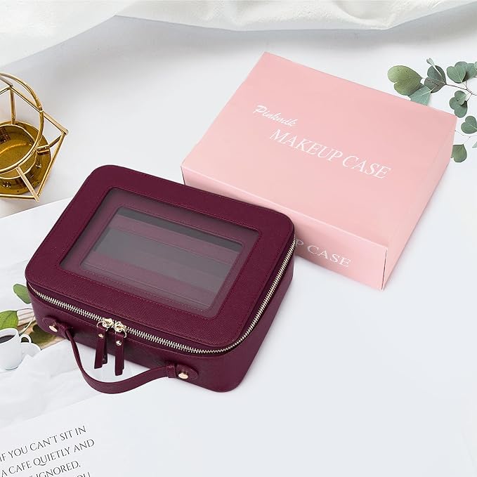 Pinkmik Clear Makeup Bag, (Burgundy, L+M+SLIM) | 3pcs, With Brush Bag, Waterproof Travel Case, For Cosmetics and Toiletries, With Zipper - Image 7