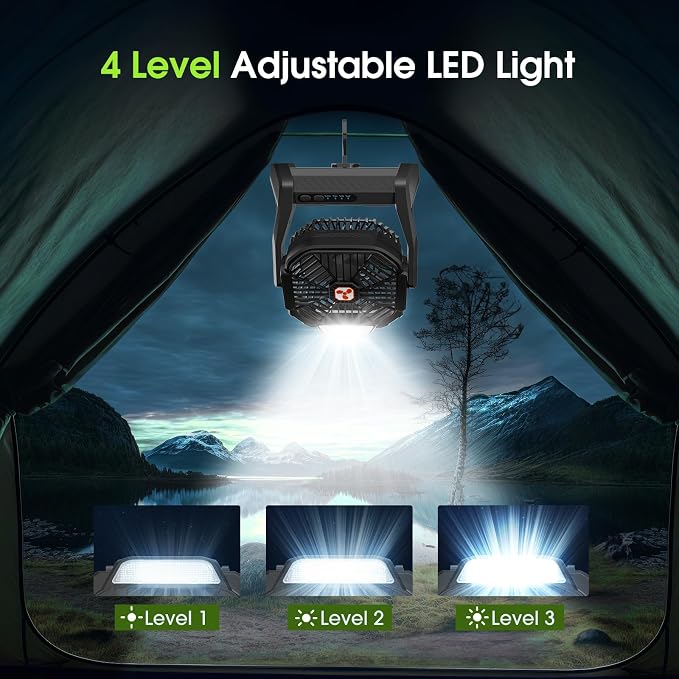 Portable Rechargeable Fan, 20000mAh Cordless Battery Powered Camping Fans | with LED Lantern Operated Outdoor Ventiladores for Travel Tent Camp Fishing Office Home Essentials Black - Image 4