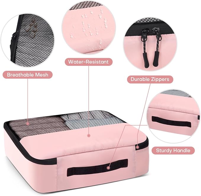 SDGFUI 8 PCS Compression Packing Cubes for Travel Women, Compression Bags Organizer for Luggage Space Saving Travel Essentials and Carry on, Luggage Organizer Bags for Suitcase - Pink - Image 4