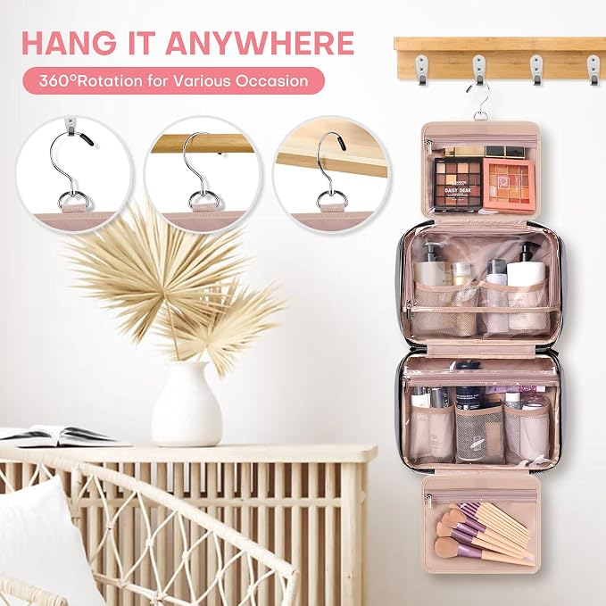 HXLGMD Travel Size Toiletry Bag for Women, Portable Cosmetic Bag with Hanging Hook, Travel Essentials Water-resistant Makeup Organizer for Accessories, Shampoo, Full-size Container, Toiletries - Image 4