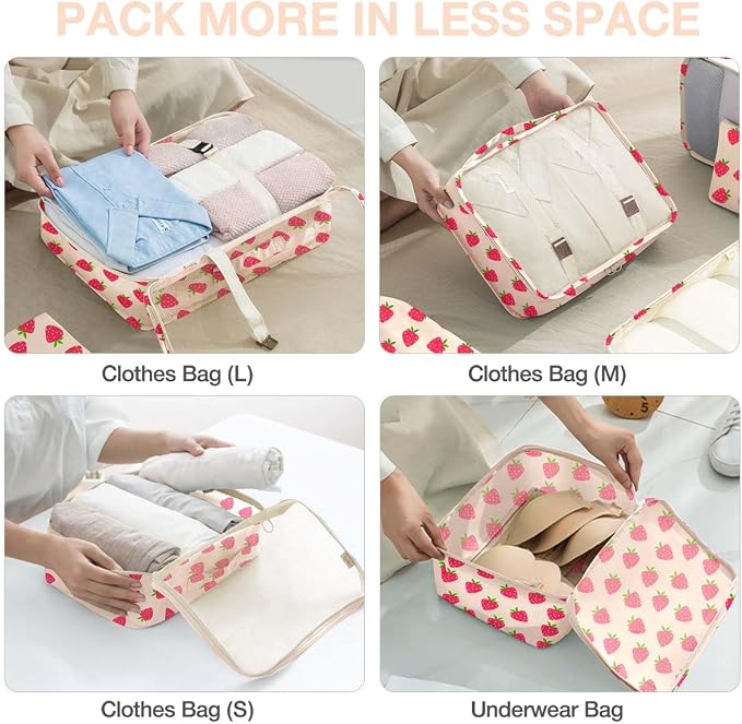 8 Set Packing Cubes for Suitcases,Packing Cube with Shoe, Cosmetics, Clothing, and Accessories Bags Packing Cubes for Travel Luggage Organizer Women Men(8 Set Strawberry) - Image 4