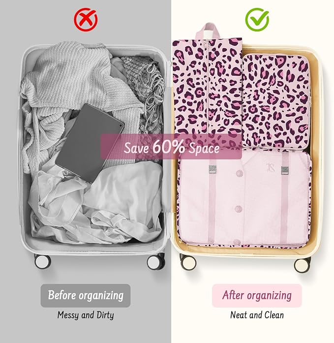9 Set Packing Cubes for Travel Essentials - Lightweight Carry-On Luggage Organizer Bags with Shoe, Clothes & Laundry Bags for Airplane, Family & Business Travel, Purple leopard print - Image 8